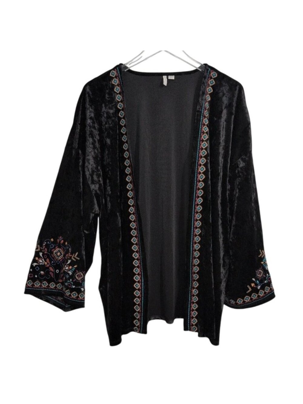 Cato Velvet Embroidered Floral Kimono Womens Size 14/16W Black Whimsigoth Boho